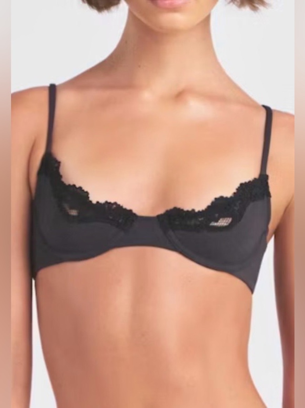 Skims Unlined Scoop Bra with Lace in Onyx Black 32A